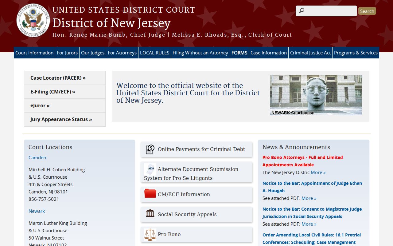 Federal court route for criminal cases connected to Salem County